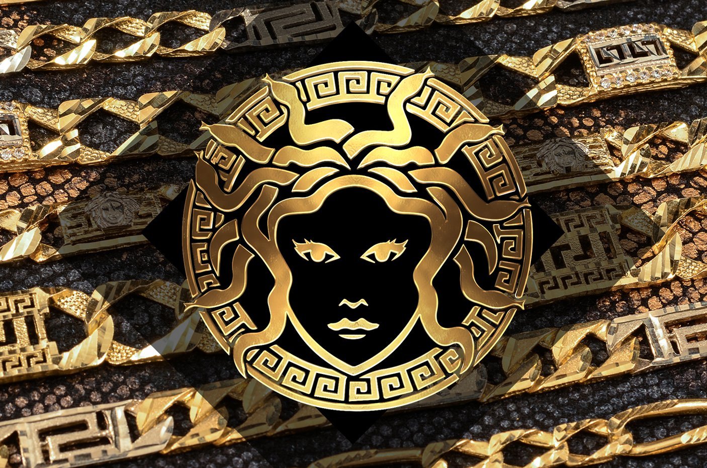 Chaîne et Bracelet pour hommes en Or 10K avec Logo Versace et Medusa 