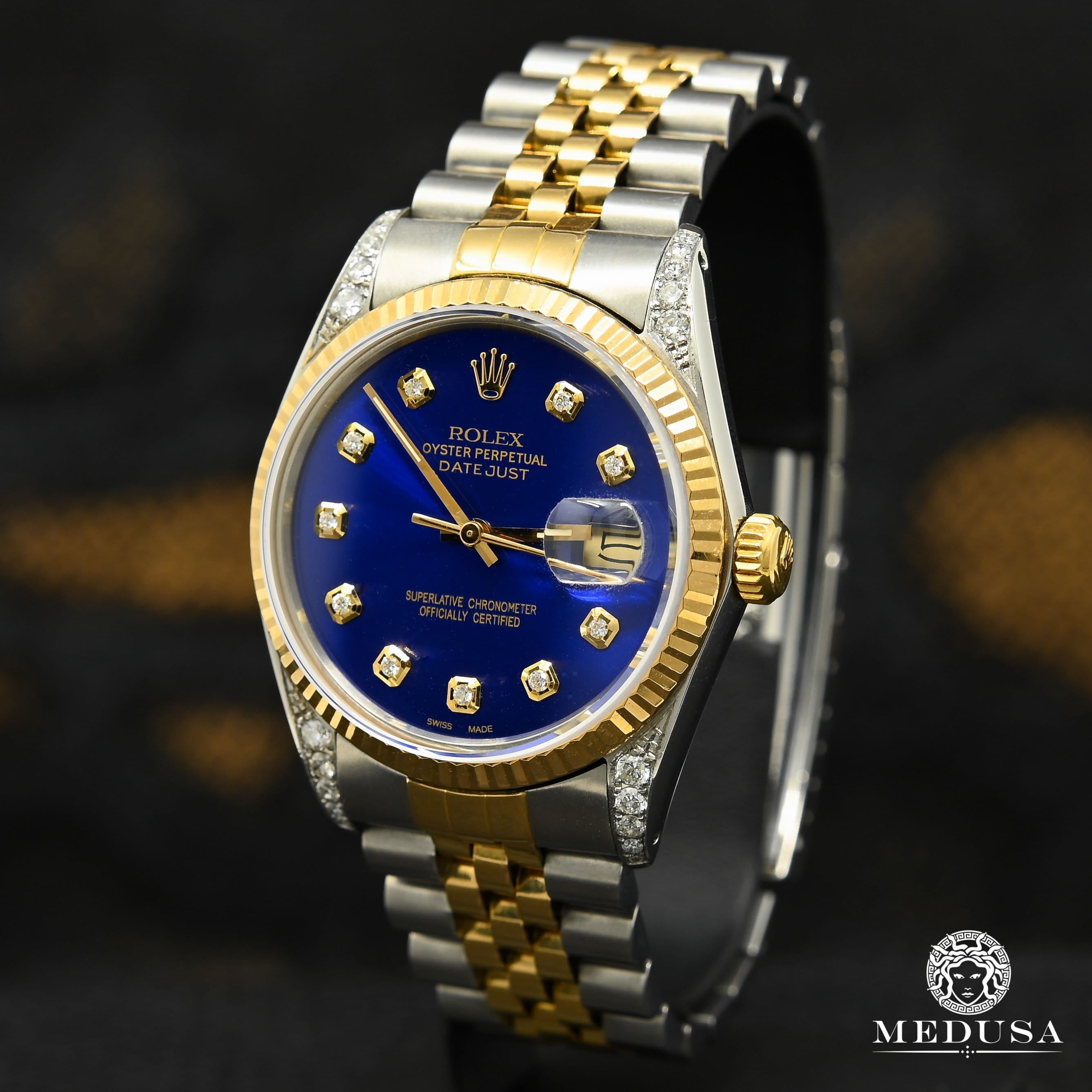 Iced Out Rolex Homme Fond Bleu Montre Rolex Femme Or Et Diamant