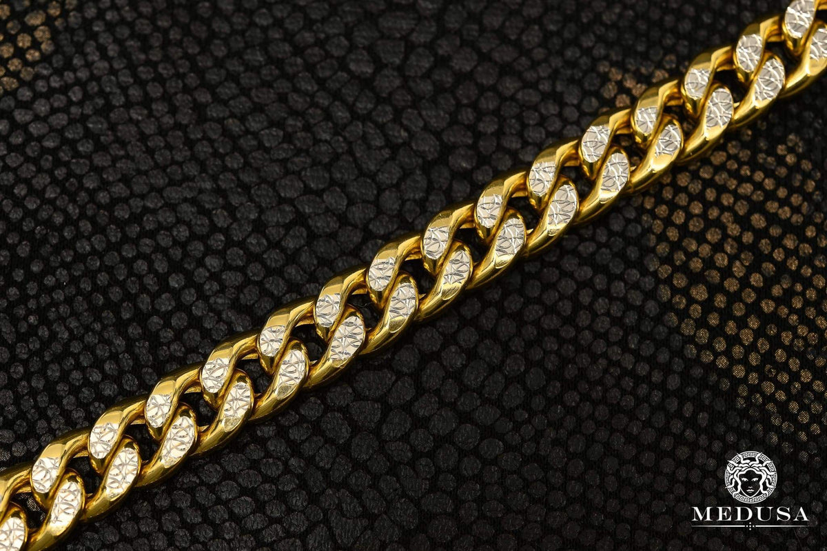 Bracelet en Or 10K | Bracelet Homme 10mm Bracelet Cuban Diamond Cut