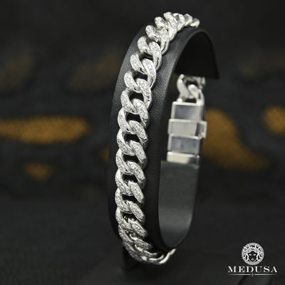 Bracelet à Diamants en Or 10K | Bracelet Homme 10mm Bracelet Cuban Link Diamant 7’’ / Or Blanc