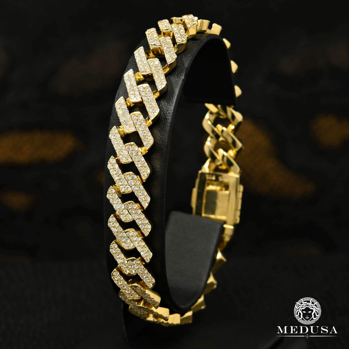 Bracelet à Diamants en Or 10K | Bracelet Homme 13mm Bracelet Cuban Prong Iced Out