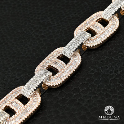 Bracelet à Diamants en Or 14K | Bracelet Homme 18mm Bracelet Gucci Baguette Rose 2 Tons