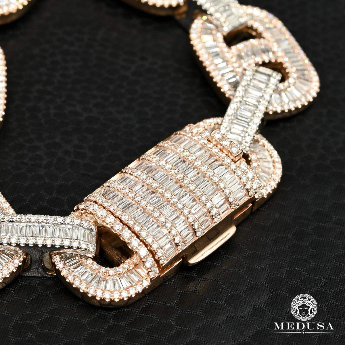 Bracelet à Diamants en Or 14K | Bracelet Homme 18mm Bracelet Gucci Baguette Rose 2 Tons