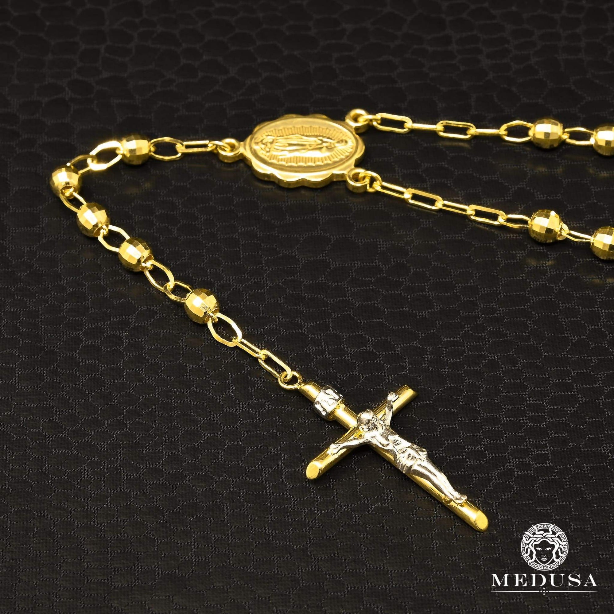 10K Gold Rosary Cross Pendant with Diamond - Me&Ro