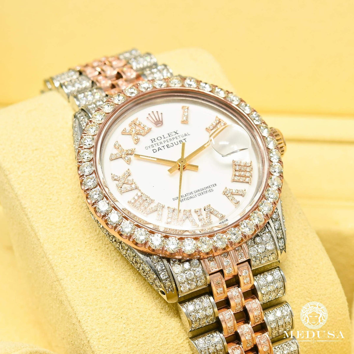 Montre Rolex | Montre Homme Datejust 36mm - Rose 2 Tons Full Iced Or Rose 2 Tons