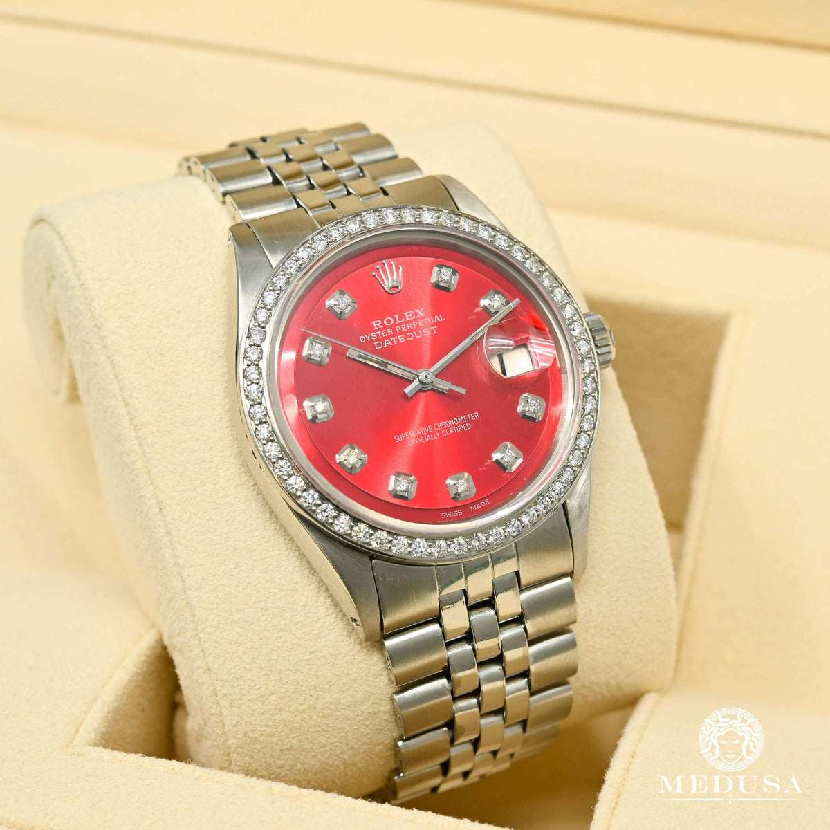 Montre Rolex | Montre Homme Rolex Datejust 36mm - Rouge Classic Iced Stainless