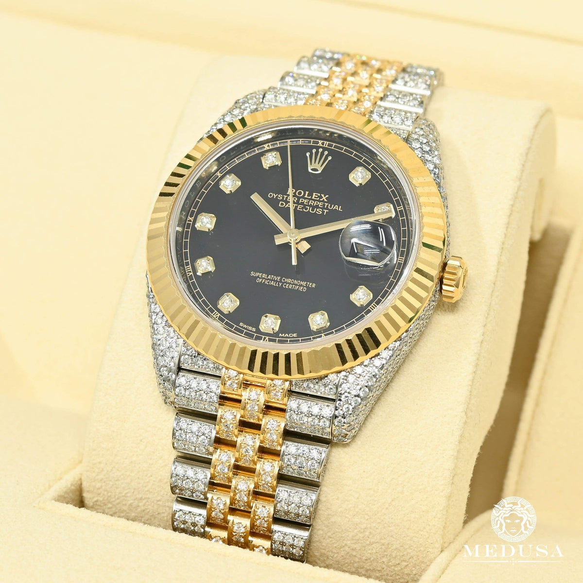 Montre Rolex | Montre Homme Rolex Datejust 41mm - Black Jubilee Fluted Iced Or 2 Tons