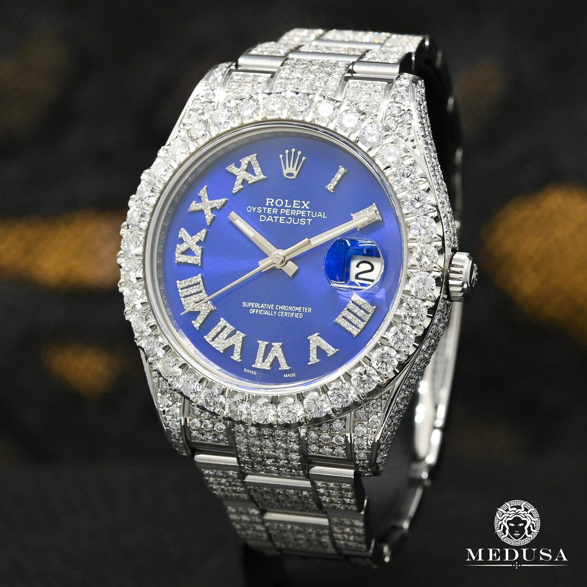 Montre Rolex | Montre Homme Rolex Datejust 41mm - Blue Romain Full Iced Stainless