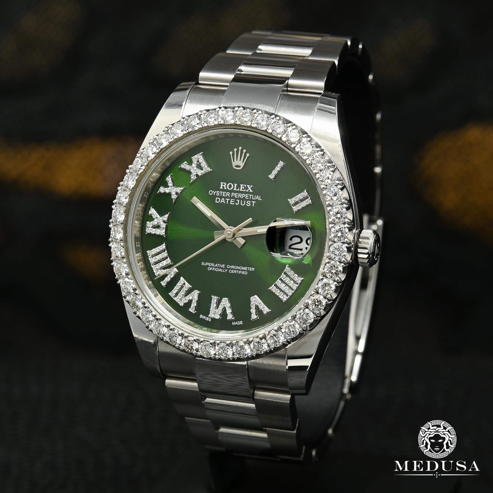 Montre Rolex | Montre Homme Rolex Datejust 41mm - Green Romain Iced Stainless