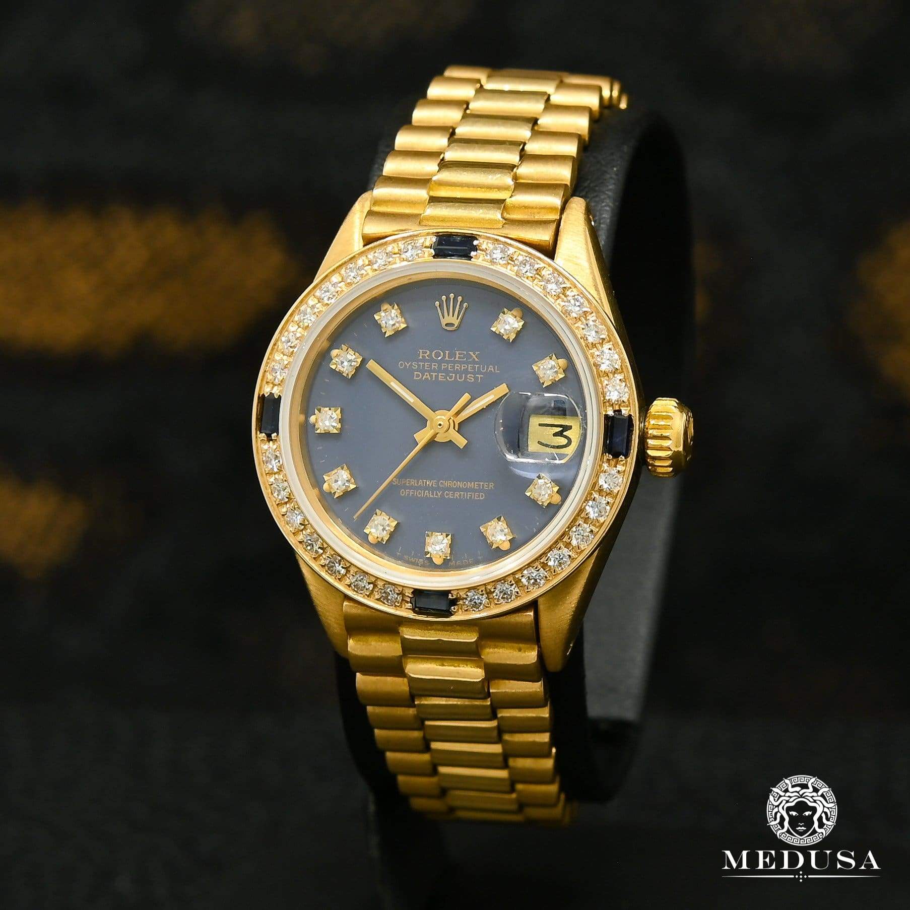 Montre Rolex | Montre Femme Rolex President Datejust 26mm - Bleu Or Jaune