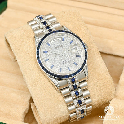 Montre Rolex | Montre Homme Rolex President Day-Date 36mm - Or Blanc & Saphir Or Blanc